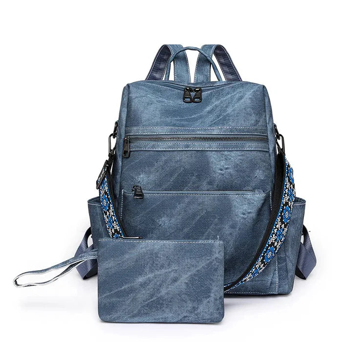 Denim Suede Brooke Backpack & Pouch