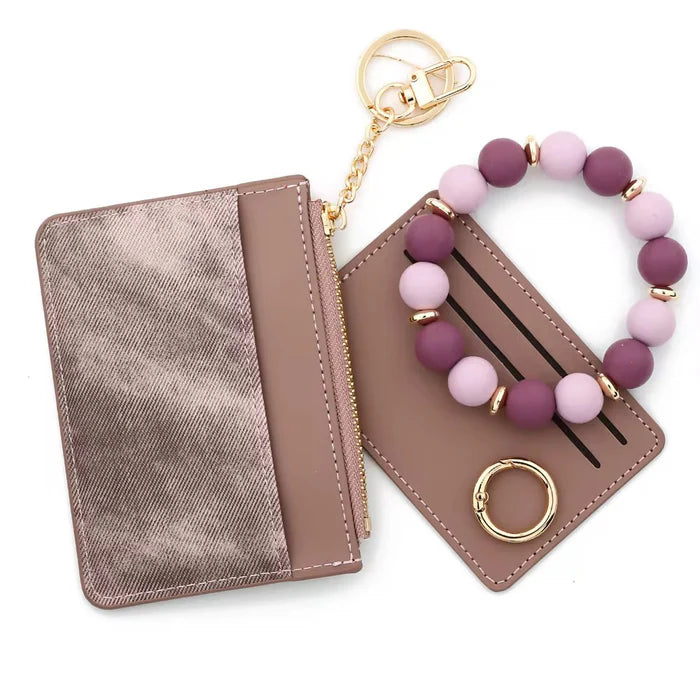 Denim Suede Bracelet Keychain & Card Holder Wallet