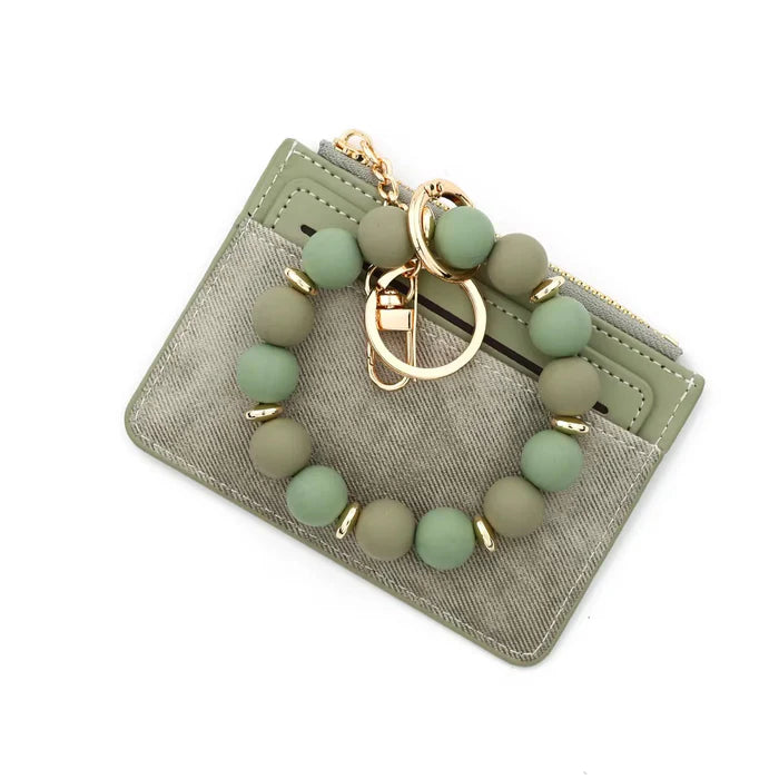 Denim Suede Bracelet Keychain & Card Holder Wallet