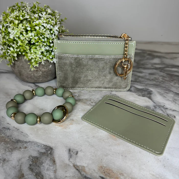 Denim Suede Bracelet Keychain & Card Holder Wallet