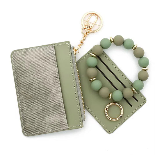 Denim Suede Bracelet Keychain & Card Holder Wallet
